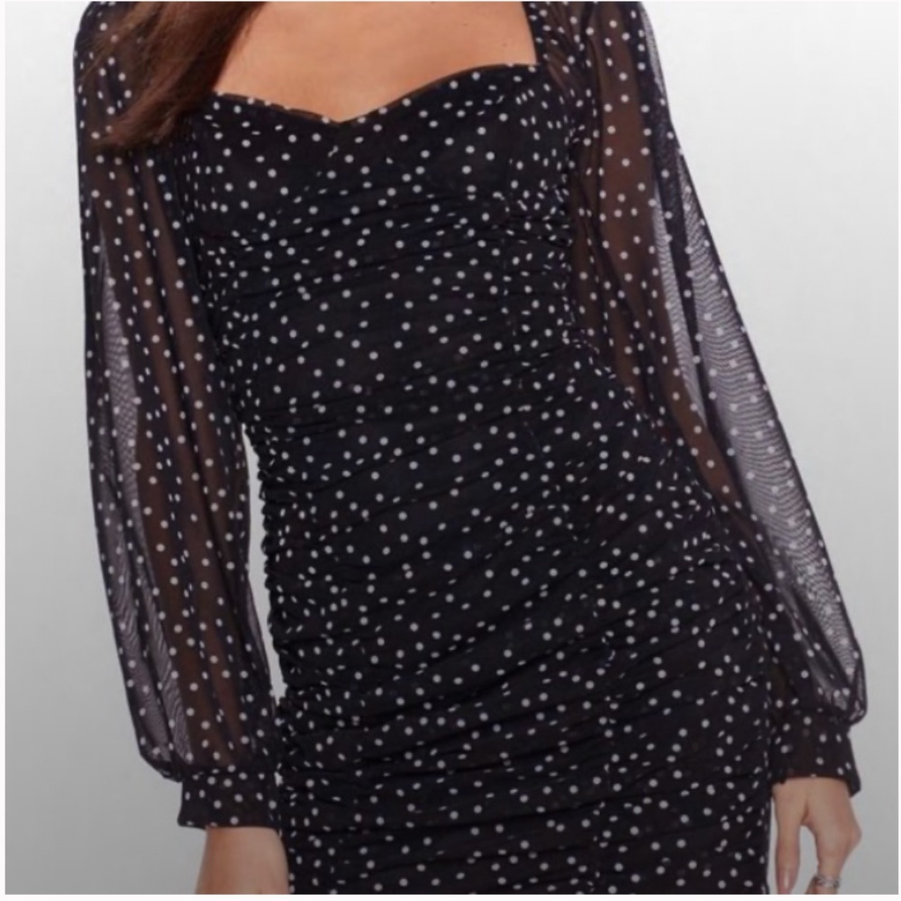 Nasty Gal Polka Dot Mesh Sleeve Bodycon Dress